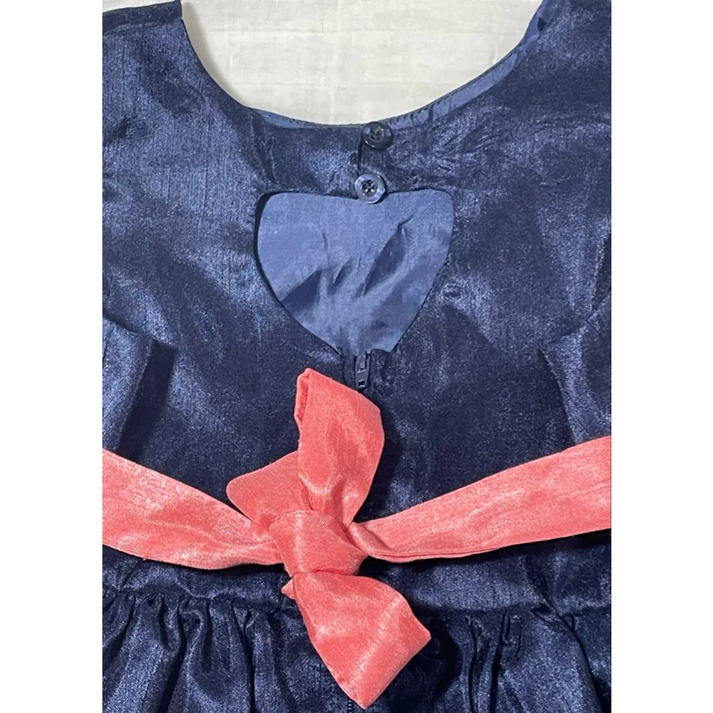 Girls Lilt Formal Dress 4T Navy Blue Floral with Coral Bow